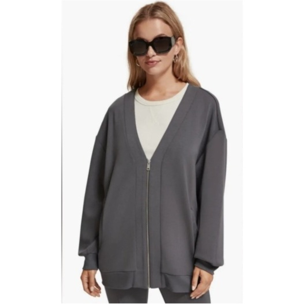 Scotch & Soda Oversize Jersey Bomber Jacket Grey Zip Up Cardigan Modal Cozy L